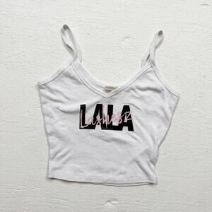 Bozzolo White Ribbed LALA Lashes Crop Tank Top, Size Small